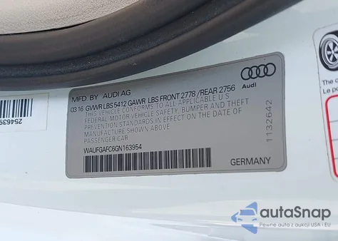 2016 Audi A6 3.0T Premium Plus из США, поврежденный, VIN WAUFGAFC6GN163954